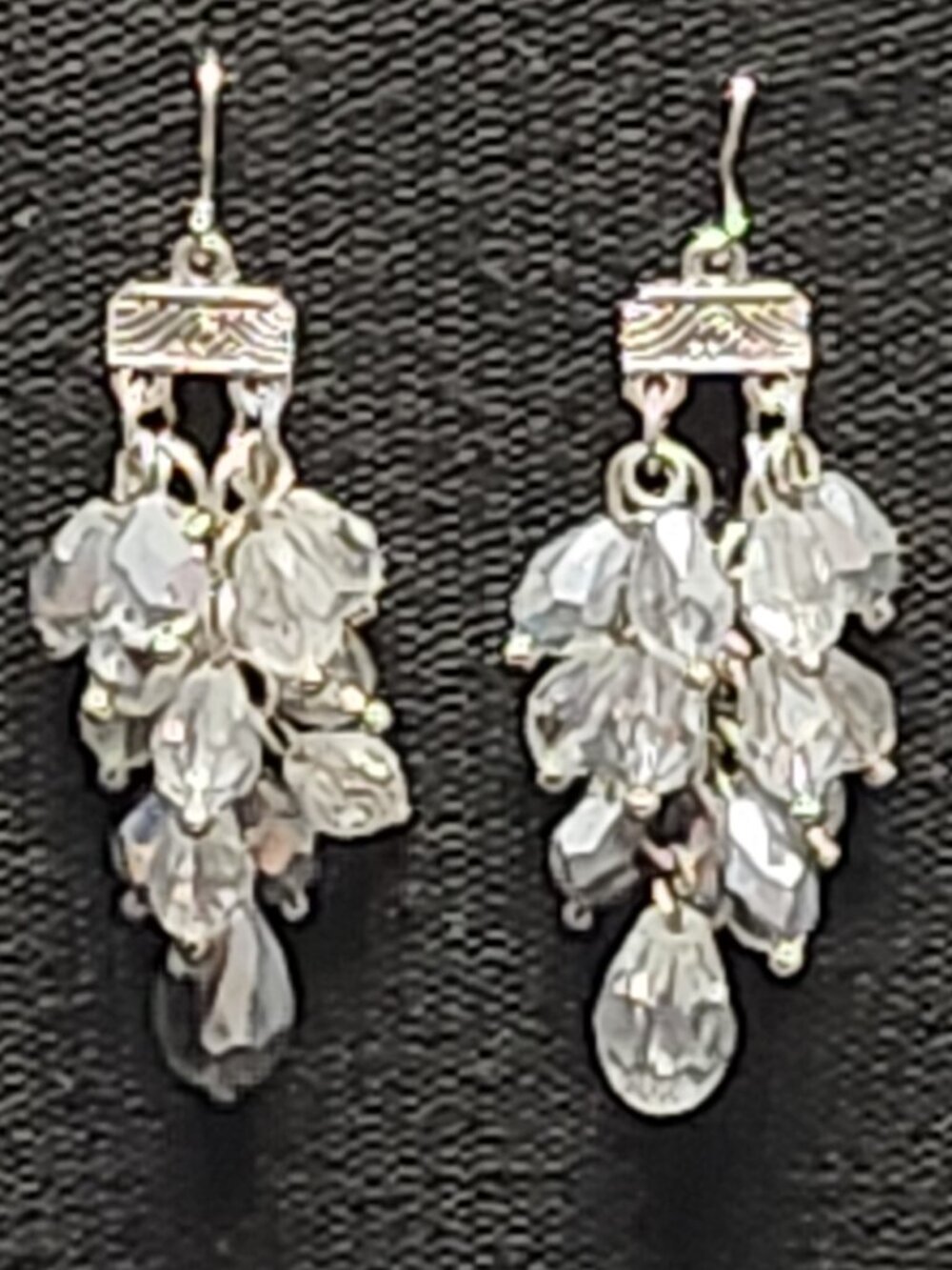 Silver Tone Clear Gray Crystal Bead Chandelier Earrings